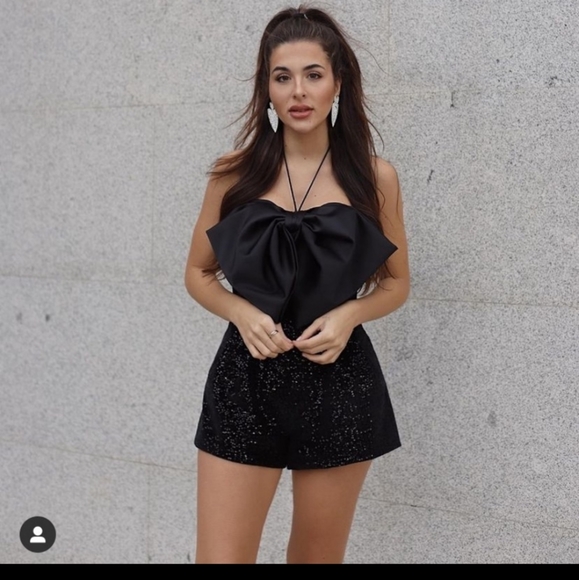 Gorgeous Zara Black Bow Trim Sequin Jumpsuit - Picture 6 of 14